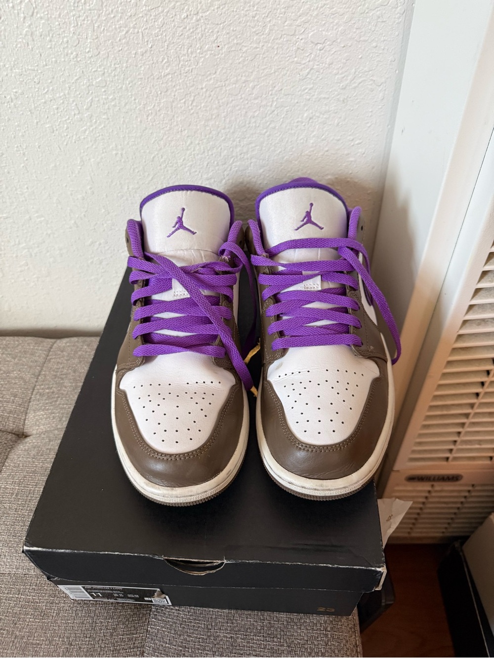 Jordan Sneakers in White, Brown & Purple
